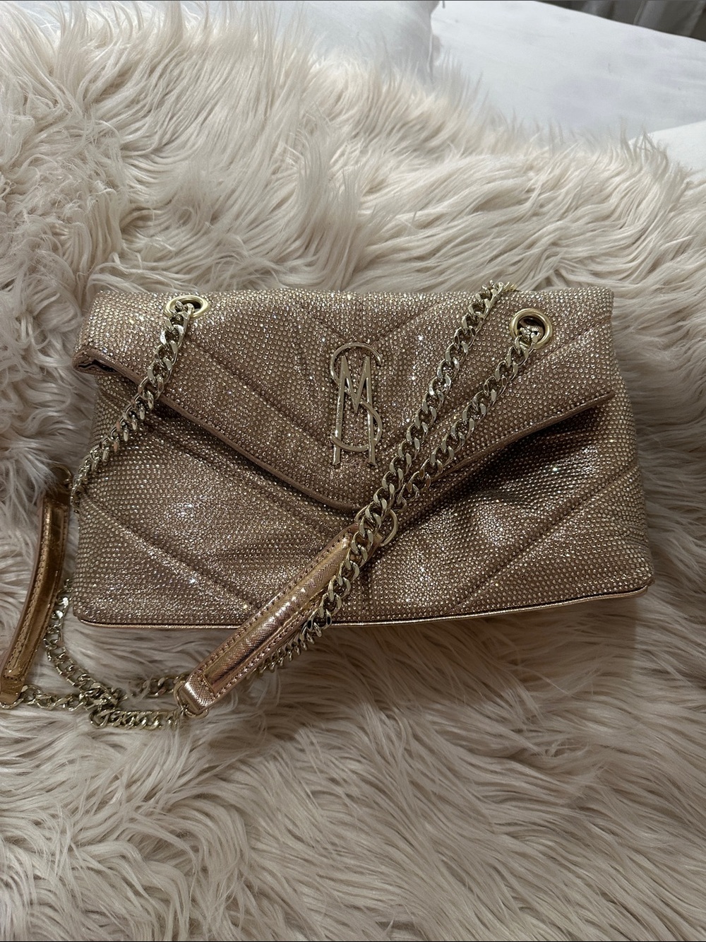 Steve Madden Gold Quilted Chain Crossbody Bag